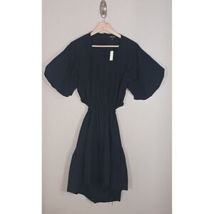 Madewell Seersucker Puff Sleeve Cutout Back Dress NWT Size S